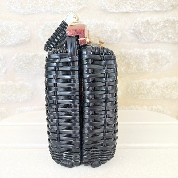 Vintage wicker box purse black vinyl woven large - Picture 5 of 12